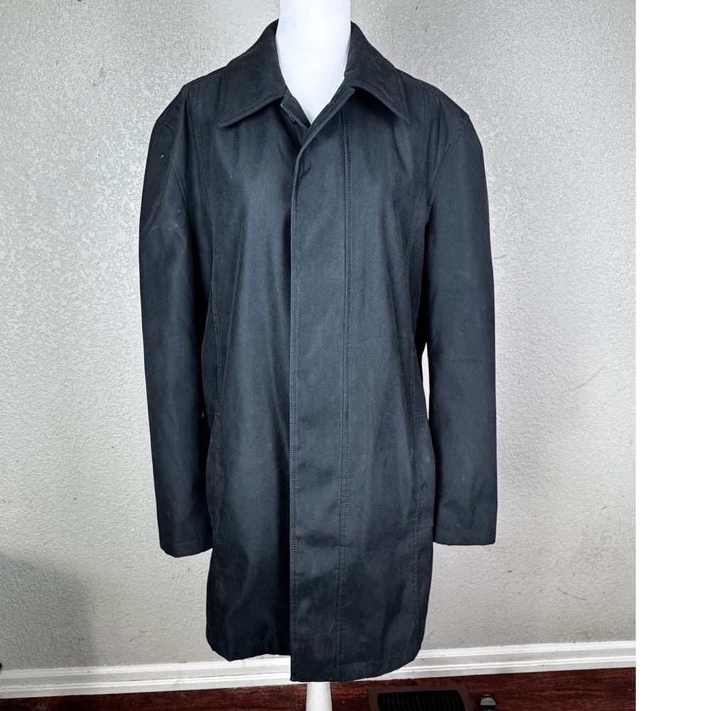 London Fog Signature Mens Black Car Coat Jacket Medium Hidden Button Placket